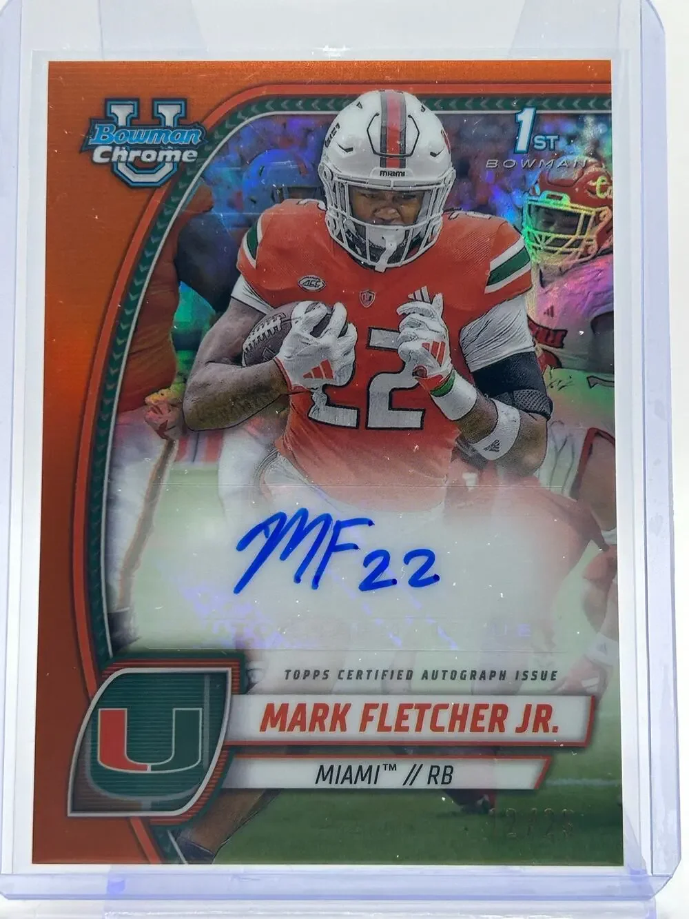 2024 Bowman Chrome U Mark Fletcher Jr 1st True Orange Auto 12/25 SP Miami